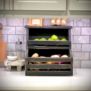 Kitchen veggie bin, countertop storage, home decor, vintage style bin