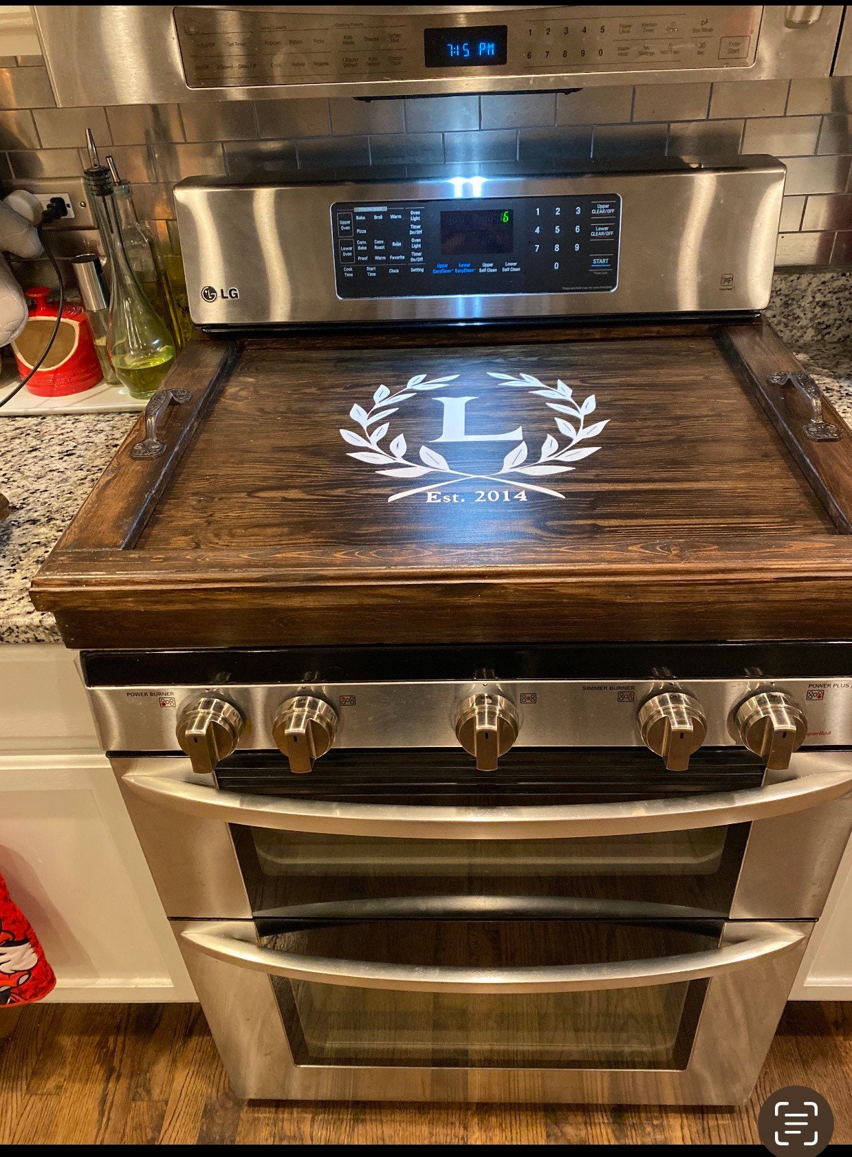 Gas Burner Farmhouse Stovetop Cover, Monogram Stove Top Cover