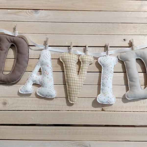 Baby name garland, name necklace, fabric lettering, name garland