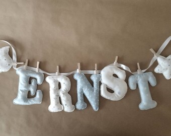 Baby-Namensgirlande, Namenskette, Schriftzug aus Stoff, NamensgirlandeBaby name garland, name necklace, fabric lettering, name garland