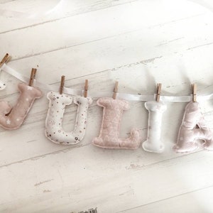 Baby name garland, name necklace, fabric lettering, name garland