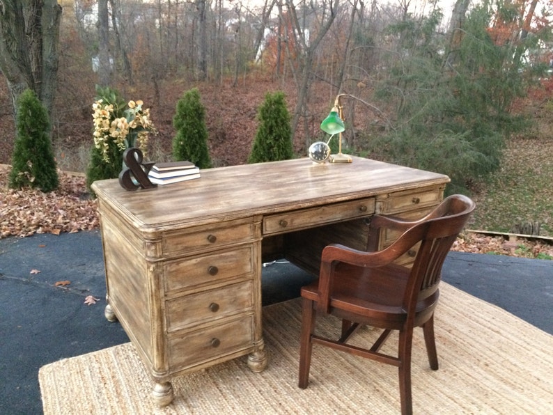 Sold Antique Vintage 1940s Executive Desk Restoration Hardware Inspired Red Office