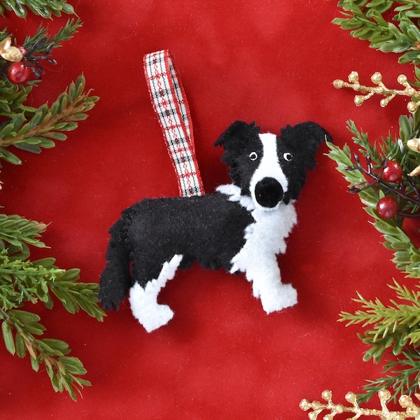 Adorno navideño de border collie hecho a mano en fieltro, regalo conmemorativo para perros.