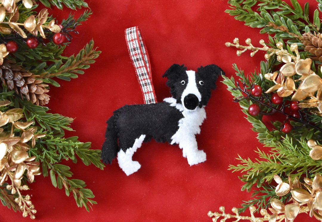 Border Collie Christmas Ornament // Handmade Felt Border Collie Holiday