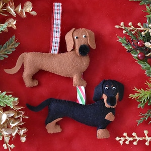 Felt Dachshund Christmas Ornament, Handmade Dog Lover Gift