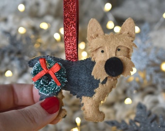 Handmade Felt Yorkie Ornament // Yorkshire Terrier Christmas Ornament // Terrier Holiday Decor