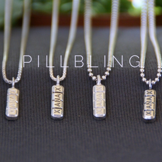 Authentic Pill Xanax Necklace Pendant PillBling XL Chain Sterling Silver