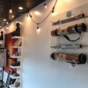 Handmade Rustic Hardwood Yoga Mat Rack - Wall Mounted Storage