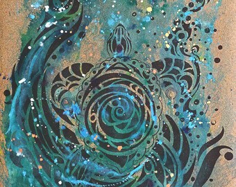 Cork Yoga Mat Hand Painted Turtle Design