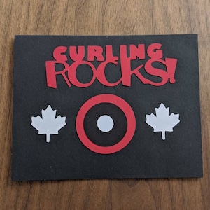 Carte de voeux vierge Curling Rocks, Carte de club de curling, Carte d'équipe de curling, Carte de la fête du Canada, Feuilles d'érable, Carte faite main, Curling Canada