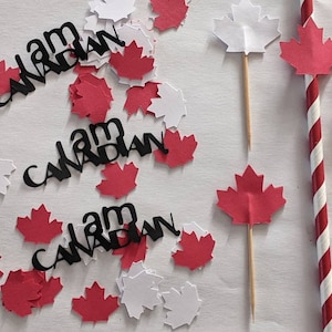 Canada Day Party Pack, Maple Leaf Banner, Bio Straws, Canadian Confetti, Maple Leaf Cupcake Toppers, Festive Decor