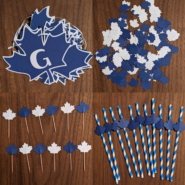Go Leafs Go Birthday Party Decoration Kit, Maple Leaf Banner, Paper Biodegradable Straws, Cupcake Toppers, Confetti, Toronto Maple Leafs Fan