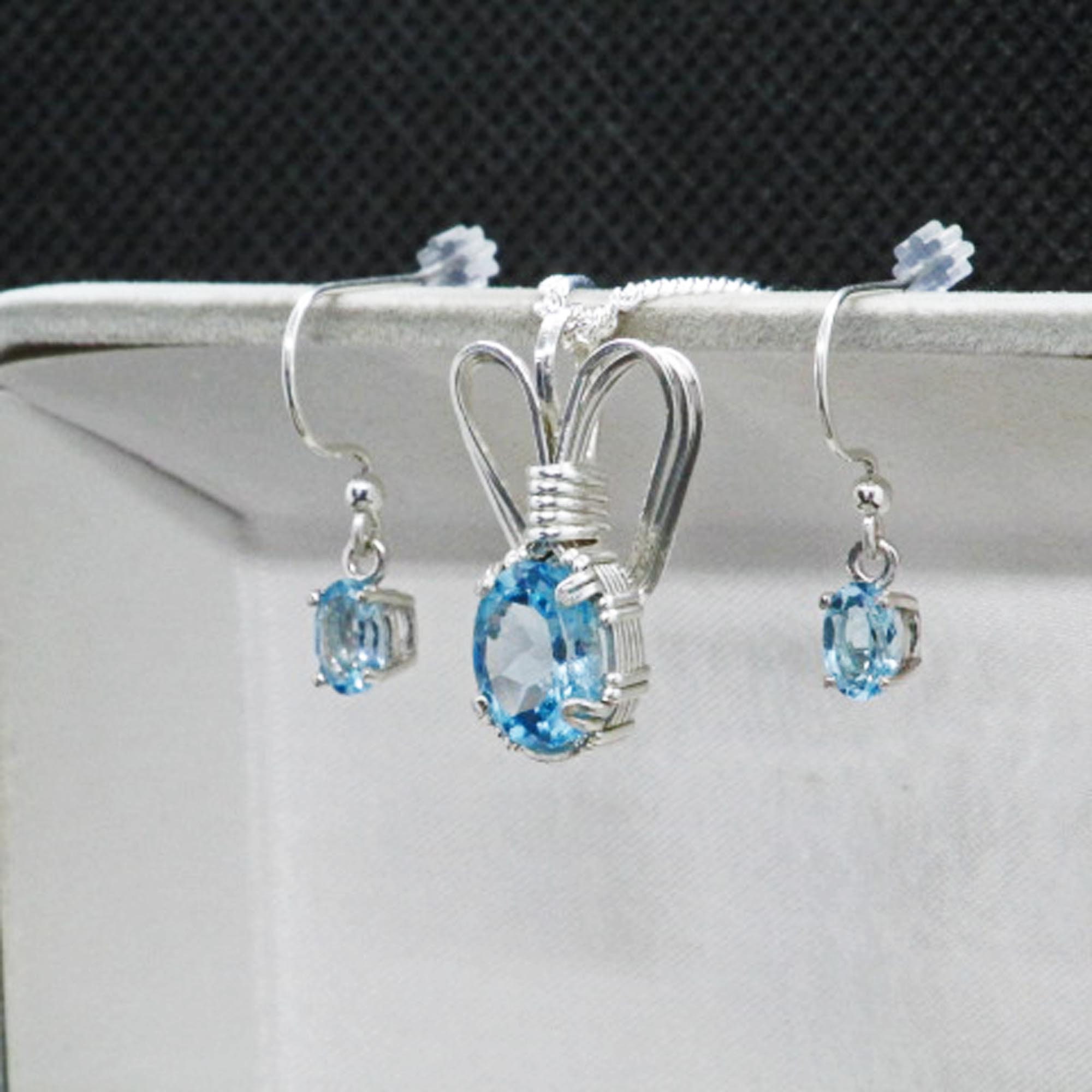 Natural Aquamarine Pendant And Earrings Set Wrapped In Solid Etsy