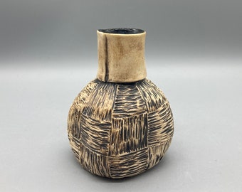 Hand Carved Vase, Flower Vase, Hand Built Ceramics