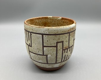 Handmade Ceramic Speckled White Cup with Geometric Pattern