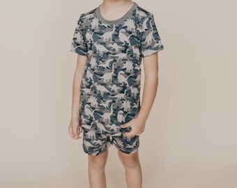 Camo Dinosaur Shorts Bamboo Pajamas