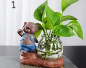 Piggy Fresh Vase Ceramic Ornaments Creative Glass Water Hydroponic Plants Transparent Container Flower Pot
