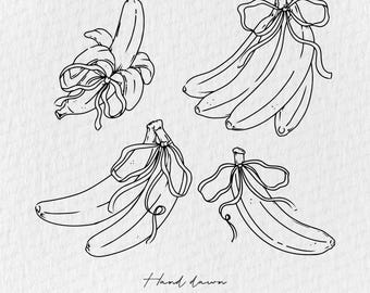 Ribbon Bow SVG Bundle, Banana SVG, Bow svg png,Banana svg, Bow Tie SVG, Hand Drawn, Illustrations, Coquette Bows Svg Png