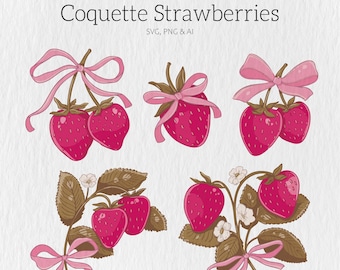 Ribbon Bow SVG Bundle, strawberry SVG, Bow svg png, strawberry svg, Bow Tie SVG, Hand Drawn, Illustrations, Coquette Bows Svg Png