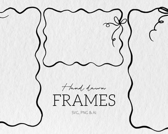 wavy Frame SVG Bundle,, Frame SVG, frame  svg png,Hand Drawn frame Clip Art, frame Illustrations, Coquette Bow frame Svg Png