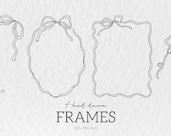 Wavy ribbon  Frame SVG Bundle,, Frame SVG, frame svg png,Hand Drawn frame Clip Art, frame Illustrations, Coquette Bow frame Svg Png