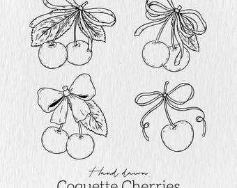 Ribbon Bow SVG Bundle, cherries SVG, Bow svg png, strawberry svg, Bow Tie SVG, Hand Drawn, Illustrations, Coquette Bows Svg Png