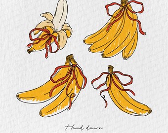 Ribbon Bow SVG Bundle, Banana SVG, Bow svg png,Banana svg, Bow Tie SVG, Hand Drawn, Illustrations, Coquette Bows Svg Png