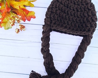 Peluca marrón - Cabello para disfraz de niño - Sombrero de peluca de crochet - Sombrero de disfraz - Accesorio de fotografía -