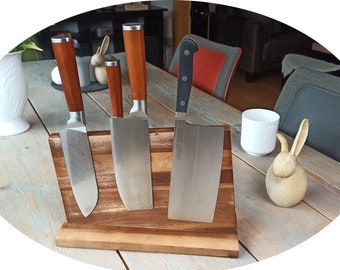 Messerblock Holz Akaziemagnetisch | ohne Messer | starke Magnete | modern schlicht und edel Messerhalter Küche beidseitig nutzbar