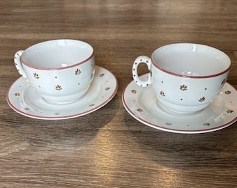 VTG Pfalzkeramik Inzell Streublumen マグカップ2個とソーサー 散りばめられた花 ドイツ語