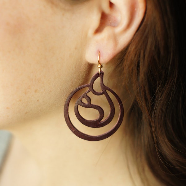 Burgundy Leather Breastfeeding Earrings, Breast Milk Jewelry, Lactation Consultant, Gift for Doula