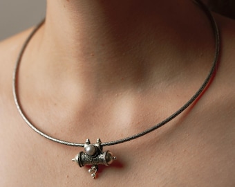 Zilveren Kavacha-hanger met zilveren choker voor Vaishnava's, Hare Krishna, 925 sterlingzilver