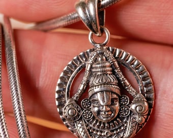 925 Sterling Silver Balaji Pendant with Chain. Auspicious Hindu deity jewelry of Lord Venkateswara for blessings and protection.