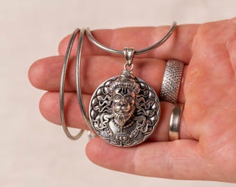 Powerful pure silver pendant featuring Lord Hanuman. Made of 925 sterling silver.  Religious Jewelry