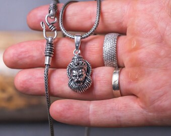 Zilveren Nrisimhadev-hanger met zilveren ketting 20 inch voor Vaishnava's, Hare Krishna, 925 sterlingzilver