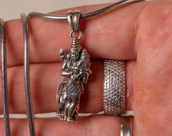Powerful pure silver pendant featuring Lord Rama and Hanuman. Made of 925 sterling silver.  Religious Jewelry