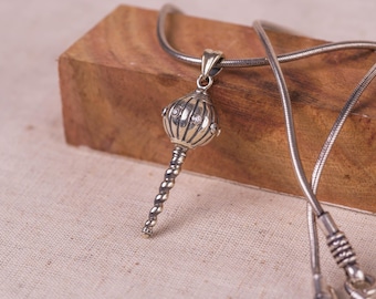 Powerful 925 sterling silver pendant with silver chain( 20 inches) featuring Lord Hanuman's Gada, Religious Jewelry