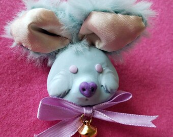 Blue bunny pin, ooak brooch