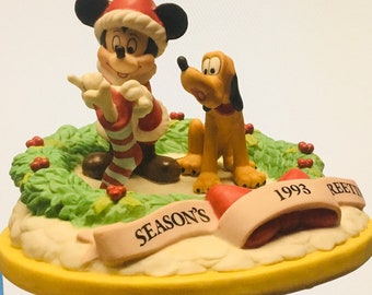 Vintage Mickey & Pluto Christmas Bisque Porcelain Figurine