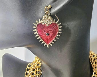 Golden Goth Heart Earrings
