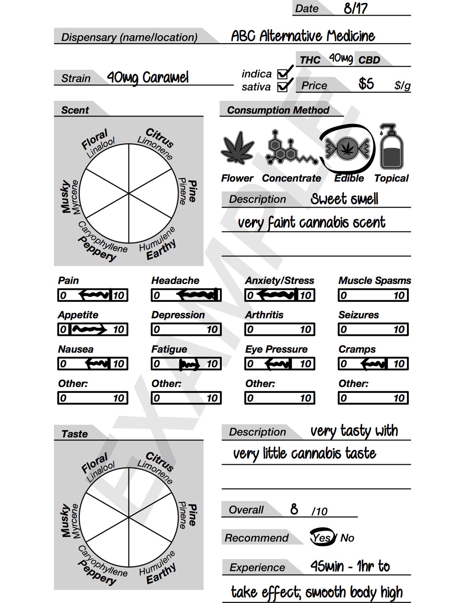 Cannabis Tasting Pocket Journal, Weed Tasting Book, Pot Consumption