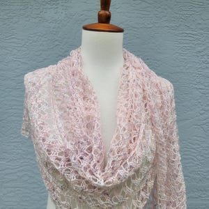 Handmade Crochet Lace Shawl: Blush Pink Bamboo Wrap