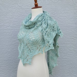 Knit Shawl Wrap | Aqua Green Scarf, For Women, For Men, Birthday Gift, From Daughter, Fashion Scarf Women, Triangle Shawl, Knit Lace Mandala