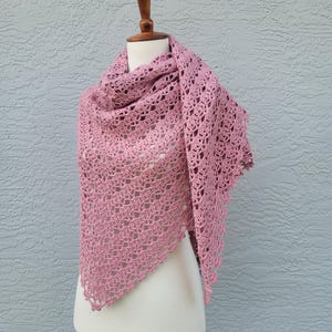 Crochet Lace Triangle Shawl: Dusty Rose Bamboo Cotton Scarf