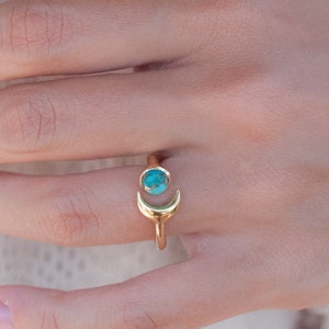 S A L E * Last Chance * Copper Turquoise Half Moon Ring * Gold * Adjustable * Wrap * Boho * Jewelry *Blue* BJR065