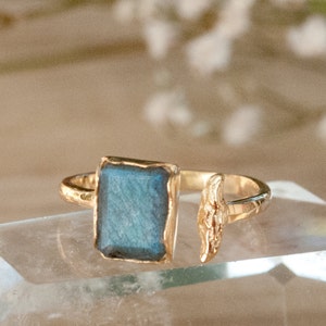 SALE Rainbow Labradorite * Gold Ring * Gemstone * Adjustable * Gold Vermeil * Statement *Bridal *Wedding * Natural * Thin *Handmade BJR097