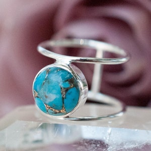 Turquoise Ring Sterling Silver 925 Statement Gemstone Copper Turquoise Organic Ocean Blue Natural Handmade Thin Band BJR002 image 3