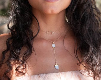 Moonstone Y Necklace * Gold Vermeil * Handmade * Gemstone * Drop * Delicate * Lariat* Bohemian * Boho * Hippie Chic *Gift for Her BJN064