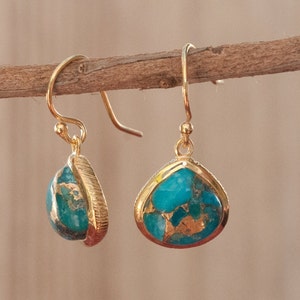 Copper Turquoise Earrings Gold Plated 18k or Sterling Silver 925* Dangle Earrings * Gemstone * Handmade * Delicate * Minimalist *  BJE061A