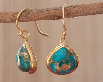 Copper Turquoise Earrings Gold Plated 18k or Sterling Silver 925* Dangle Earrings * Gemstone * Handmade * Delicate * Minimalist *  BJE061A